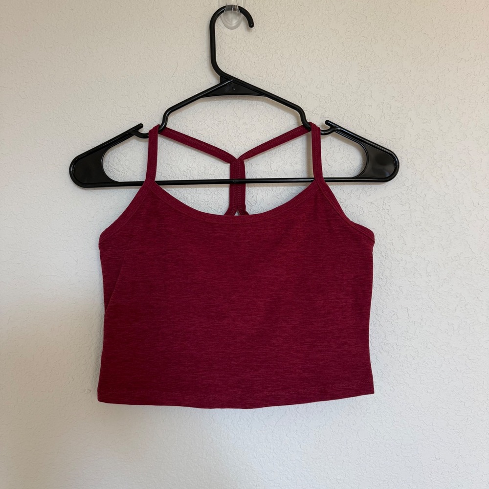 Beyond Yoga Spacedye Slim Racerback Cropped Tank Burgundy Red Heather Medium
